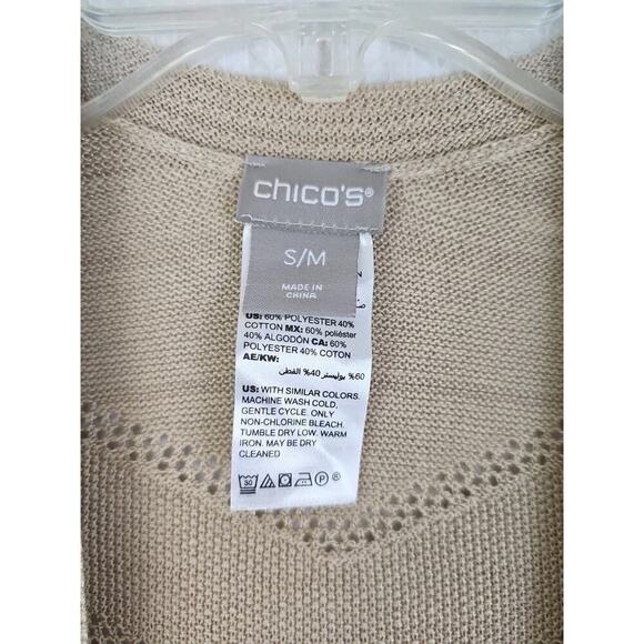 Chico's ~Woman S/M~ Beige/Tan Knit Short Sleeve Kimono Open Front Cotton Blend. - Picture 2 of 11